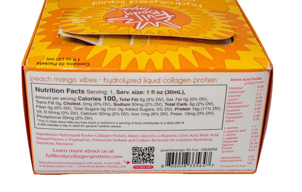Liquid Collagen – Peach Mango Vibes™ On-the-Go Box (30 Packets)-FULL BODY IMPACT